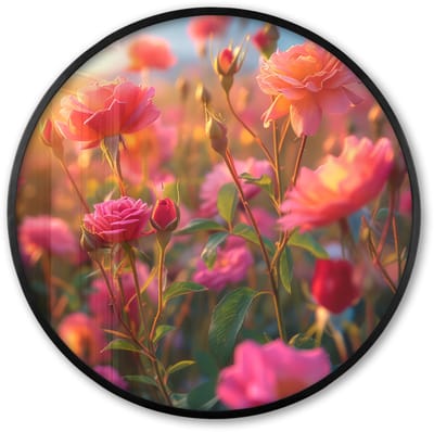 Poster in lijst Rond - Fotolijst 60x60 cm - Posters - Bloemen - Rozen - Natuur - Roze - Bloem - Ronde posterlijst zwart - Decoratie - Wanddecoratie woonkamer - Muurdecoratie slaapkamer