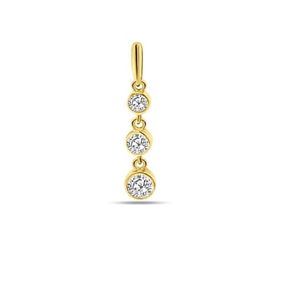 New Bling 9NBSAM-G230308 Gouden Hangertje met Zirkonia - 3 Steentjes - 3+3,5+4mm - 14 Karaat - Goud
