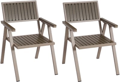 Set van 2 tuinstoelen MCW-J95, balkonstoel Stoel, coating voor buiten, aluminium houtlook ~ frame champagne, grijs
