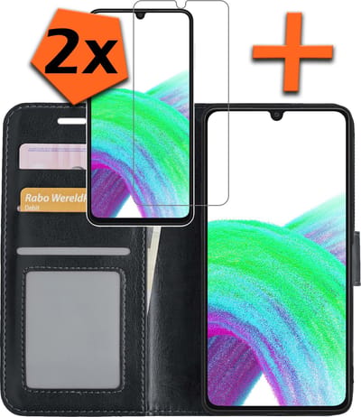 Hoes - Met 2x Screenprotector - Geschikt voor Samsung Galaxy A33 - Luxe Pasjeshouder - Bookcase Portemonee - Flip Case - Kunstleer Book Case - Flipcase Hoes - Book Cover - Walletcase - PortemonneeHoes - Zwart