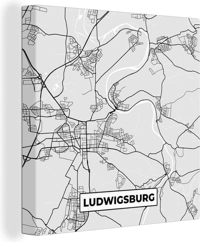 Canvas Schilderij Stadskaart - Ludwigsburg - Kaart - Duitsland - Plattegrond - 20x20 cm - Wanddecoratie