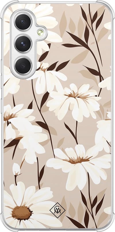 Casimoda® hoesje - Geschikt voor Samsung Galaxy A15 - In Bloom - Shockproof case - Extra sterk - TPU/polycarbonaat - Bruin/beige, Transparant