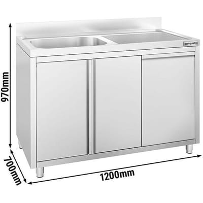 GGM Gastro Spülschrank PREMIUM - 1200x700mm - mit Abfallbehälter & 1 Becken links Zilver