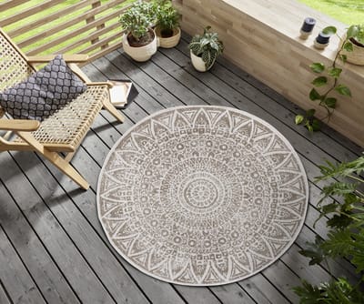 Flycarpets Laagpolig Rond Vloerkleed - Omkeerbaar Binnen en Buitenkleed - Beige / Creme 200cm rond Ø