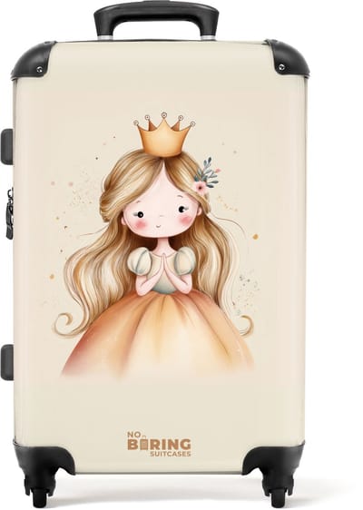 NoBoringSuitcases.com® - Kinderkoffer meisje - Kindertrolley meisjes - Prinses in gouden tinten - Koffer kind groot - Rolkoffer lichtgewicht - Reiskoffer met 4 wielen - Grote trolley XL - 20 kg bagage