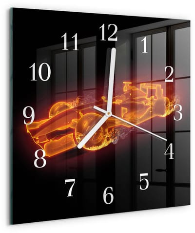 Tulup Wandklok - Rommel Klok Glas Met Opdruk - 30x30 cm - Oranje Moderne Wandklok Glas - Witte Handen - Vierkante Wandklok - Glazen Wandklok Design - Klok Glas Met Opdruk