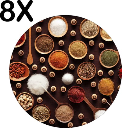 Luxe Ronde Placemat - Tafel met Kruiden en Specerijen - Set van 8 Placemats - 50x50 cm - 2 mm dik Vinyl - Anti Slip - Afneembaar