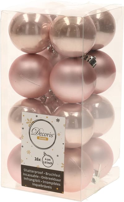 32x stuks kunststof kerstballen mix van lichtroze en donkerrood 4 cm - Kerstversiering