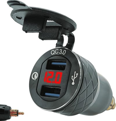 ProRide USB Lader Motor met Voltmeter - Din Hella - QC3.0 - 12V/24V - Motor USB Adapter 2 Poorten - Rood