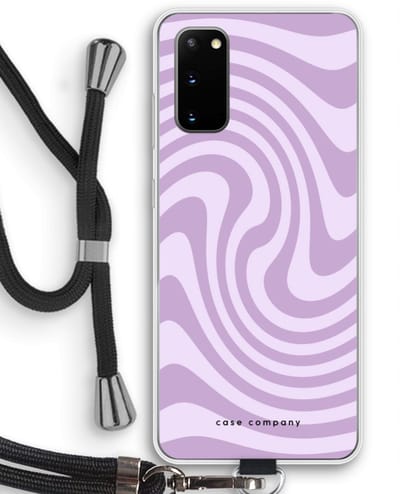 Case Company® - Hoesje met koord geschikt voor Samsung Galaxy S20 hoesje met Koord - Swirl Paars - Telefoonhoesje met Zwart Koord - Bescherming aan alle Kanten en Over de Schermrand