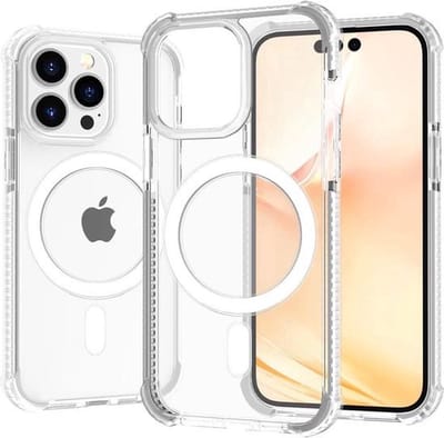 Premium Magnetische Siliconen/TPU Back Cover met Schokbescherming – Geschikt voor iPhone 16 Plus – Transparant met Gekleurde Randen – Met Verhoogde Camerarand & MagSafe Ondersteuning – Anti-Yellow Hoesje - Transparant/Wit