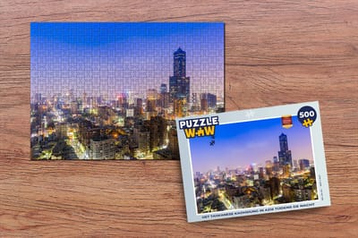Puzzel Het Taiwanese Kaohsiung in Azië tijdens de nacht - Legpuzzel - Puzzel 500 stukjes