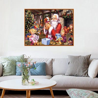 Diamant Schilderij Kerstman met Puppy Strass Steentjes Afbeeldingen Mozaïek Volledige Weergave Diamant Borduurwerk 20X30CM black