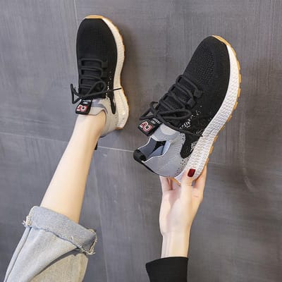 Lente Nieuwe Damesschoenen Mode Trendy Schoenen Dikke Zool Casual Schoenen Dames Vliegend Geweven Ademende Mesh Sneakers Dames 40