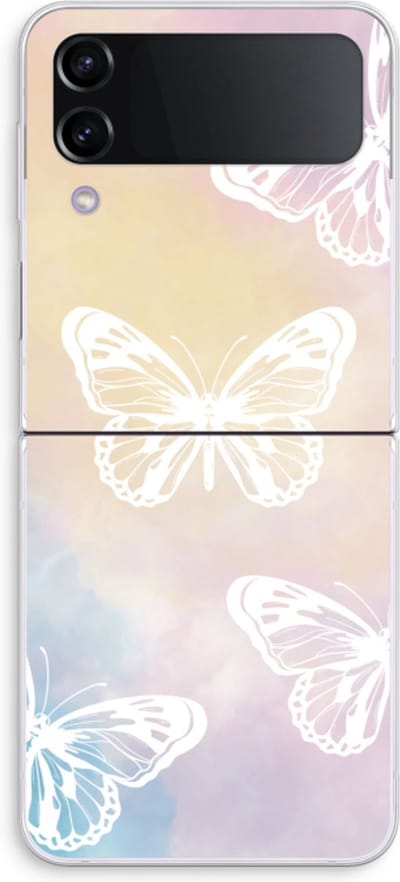 Case Company® - Hoesje geschikt voor Samsung Galaxy Z Flip4 hoesje - White butterfly - Soft Cover Telefoonhoesje - Bescherming aan alle Kanten en Schermrand