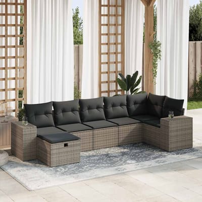 vidaXL - 7-delige - Loungeset - met - kussens - poly - rattan - grijs
