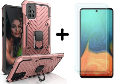 Hoesje Geschikt Voor Samsung Galaxy A71 hoesje nieuw Schokbestendige ring armor Rose Goud - Screenprotector Galaxy A71 2X tempered Glass