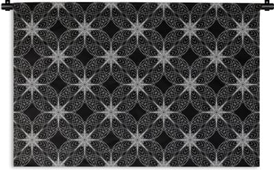 Wandkleed - Wanddoek - Kompas - Patronen - Zwart Wit - 90x60 cm - Wandtapijt