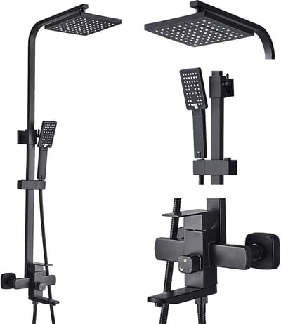 Ensemble van douchekraan zwart regen-effect douchekraan zeer dunne 8 inch met laiton handdouche luxe regen-effect douchekraan warm en koud mixer van badkamer