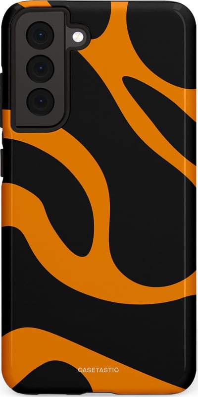 Casetastic hoesje geschikt voor Samsung Galaxy S21 FE 5G - Dubbellaagse bescherming - Katachtige Oranje Tijger Strepen - Fashion Case - Zwart Oranje