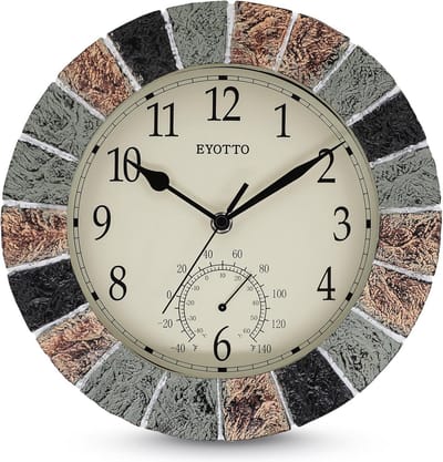 10 inch wandklok met thermometer voor binnen en buiten – geruisloos en waterdicht