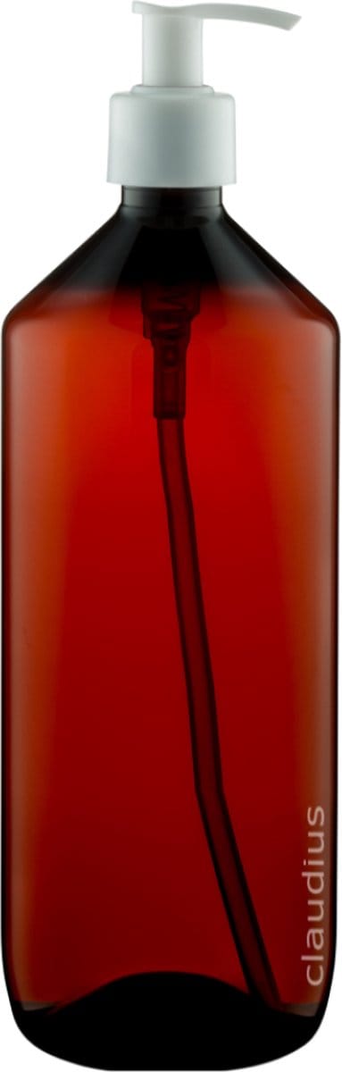 Lege Plastic Fles Apothekersfles 1 Liter PET Amber bruin - met witte pomp - set van 10 Stuks - Navulbaar - Leeg
