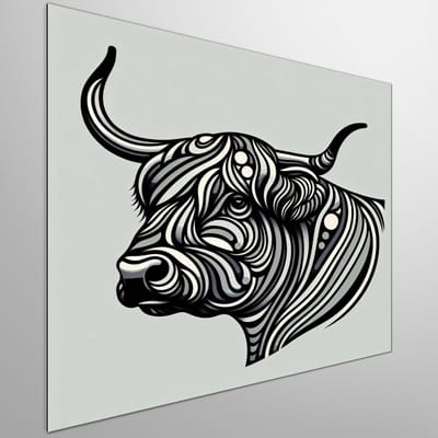 Abstract schotse hooglander schilderij | Stralende weerspiegeling van de majestueuze Schotse hooglander in abstractie | Kunst - 50x50 centimeter op Dibond | Foto op Dibond
