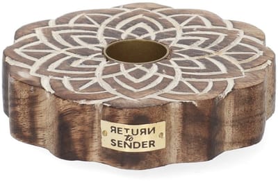 Return to Sender Kandelaar - Ø9,5 cm - H3 cm - Mangohout Bloemmotief