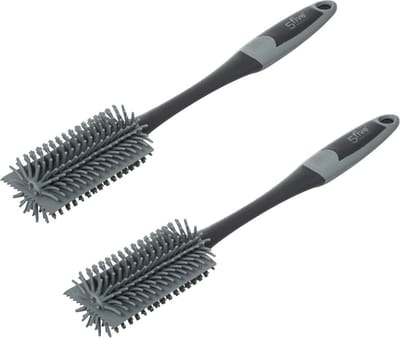2x Stuks afwasborstel ronde kop 35 cm van rubber - Flessenborstel - Afwassen - Schoonmaken