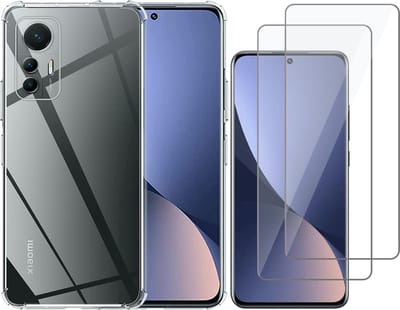Hoesje geschikt voor Xiaomi 12 Lite - Anti Shock Proof Siliconen Back Cover Case Hoes Transparant - 2x Tempered Glass Screenprotector