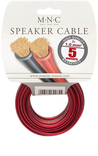 Speakerkabel 2x 1,0 mm² OFC – 5 Meter – Transparant Rood/Zwart – Audio Kabel voor Speakers & Geluidssystemen 1 Stuks [NX20024X5]