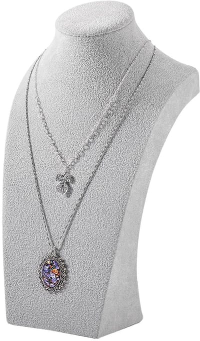 Dailygoods - Fluwelen Ketting Display Houder - 3D Ketting Model - Stijlvol en Modern - Grijs - Sieraden Buste Stand - Perfect voor Kettingen - 28 cm H...