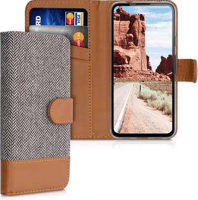 kwmobile telefoonhoesje geschikt voor Google Pixel 4a - Hoesje met pasjeshouder in lichtgrijs / bruin - Case met portemonnee