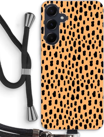 Case Company® - Hoesje met koord geschikt voor Samsung Galaxy A55 hoesje met Koord - Panter - Telefoonhoesje met Zwart Koord - Bescherming aan alle Kanten en Over de Schermrand