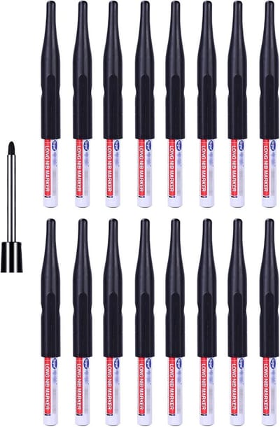 Permanente Marker Pennen met Extra Lange Tip (30mm) voor Diepe Gaten – 16 Stuks Zwart