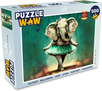 Puzzel Olifant - Ballerina - Verf - Strik - Portret - Kinderen - Legpuzzel - Puzzel 500 stukjes