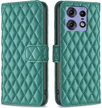 BINFEN Hoesje - Geschikt voor Motorola Edge 50 Pro Hoesje - BINFEN Rhombus Book Case - Groen