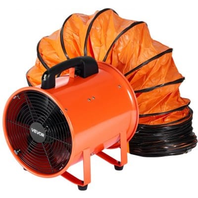 VEVOR Bouwventilator 300W AC-motor Bouwventilator 2810 RPM Bouwventilator Blaasvermogen 1214 L/s (2574 CFM) Axiale ventilator 10 m slang Axiale blazer Geluidsniveau 79 dB Industriële ventilator IP44
