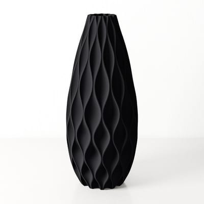 Fleuriek - Kleine Vaas - Zwart - H30 cm - Vaas voor zijdebloemen - Luxe vaas gemaakt van duurzaam kunststof - Unieke decoratieve vaas met patroon