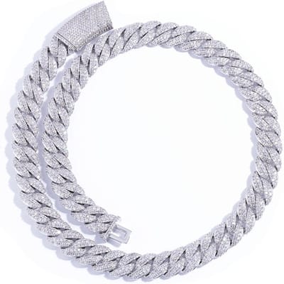 Colliers Chaîne Maille Cubaine 13mm Chaîne Cubaine Miami Iced Out pour Homme Femme Brillant Iced Out Zircone Incrustée Bijoux Hip Hop W6731WW-Silver Color