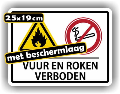 Jerma - Vuur en Roken verboden - Sticker - 25 x 19 cm - Zelfklevend - Weerbestendig - duurzaam Vinyl
