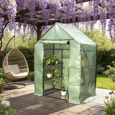 MODFU - Kweekkas - Met Ritssluiting En UV-Bestendige Folie - Voor Groenten En Bloemen - Polyethyleen En Staal - Groen - 143 x 215 x 195 cm