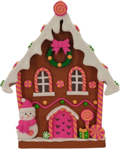 Housevitamin Gingerbread Kersthuisje LED Light – Groot 23.5 cm – Miniatuur Kerstdorp Huisje met Licht – Candy Gingerbread Decoratie – Batterijen Inclusief – Polyresin Winter Kersthuis