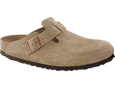 Birkenstock Boston suède taupe smal voetbed unisex instapper