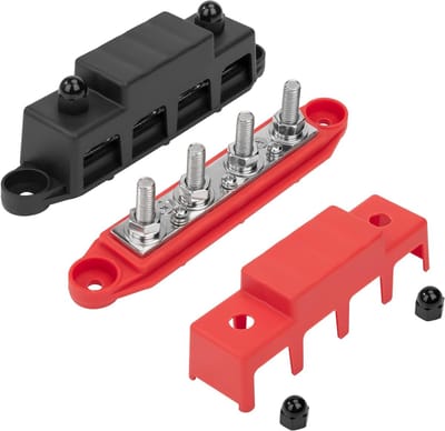 Collecting Rail 12V-48V DC Collecting Rails, Distributor Block, Bus Bar, 250A, Power Distributor Block with 4 x M8 Connection Bolts for Car, RV, Boat, Red, Black, Pack of 2