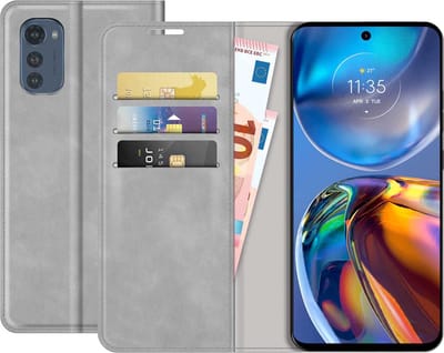 Just in Case hoesje geschikt voor Motorola Moto E32/E32s - Hoesje met Pasjeshouder - Luxe Book Case - Grijs