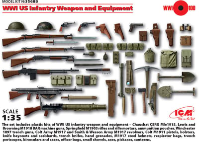 ICM Modelbouwpakket Militaire voertuigen - 35688 WWI US Infantry Weapon and Equipment Plastic - 1:35 - Modelbouw