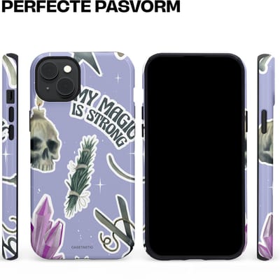 Casetastic hoesje geschikt voor Apple iPhone 15 Plus - MagSafe - Dubbellaagse bescherming - Lila Paarse Hekserij Strong Magic Sterren Collage - Fashion Case - Lila Lichtgrijs Wit