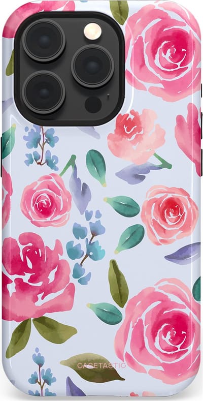 Casetastic hoesje geschikt voor Apple iPhone 15 Pro - MagSafe - Dubbellaagse bescherming - Aquarel Bloemendroom - Fashion Case - Lichtblauw Lichtroze