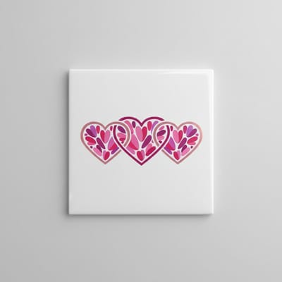 Roze Harten Liefde Patroon Tegel 15x15 cm – Romantische Keramische Decoratieve Tegel voor Wand & Woondecoratie